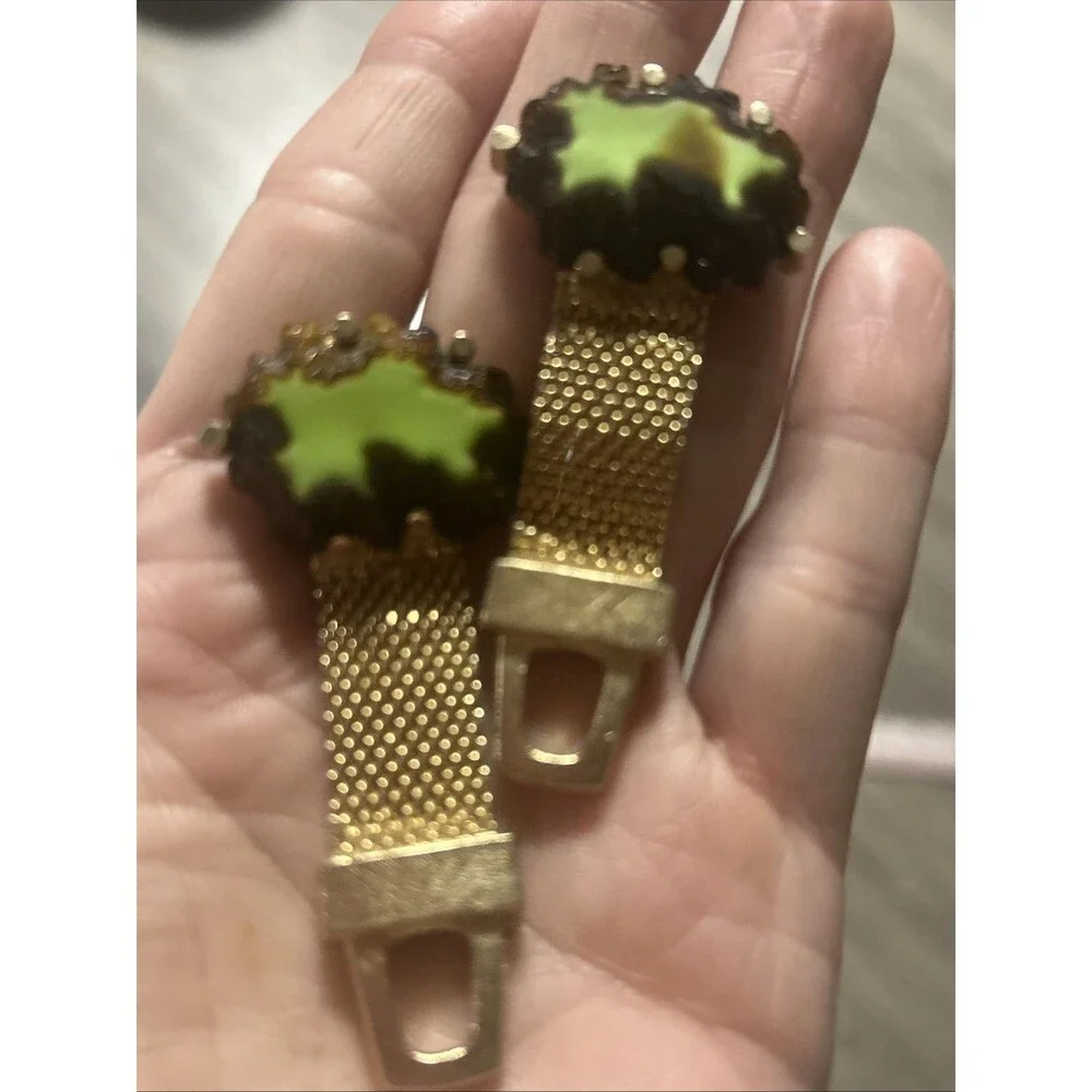Vintage Cuff Links Hickok Green Glass/Crystals Kitsch Mens Cufflinks Western
